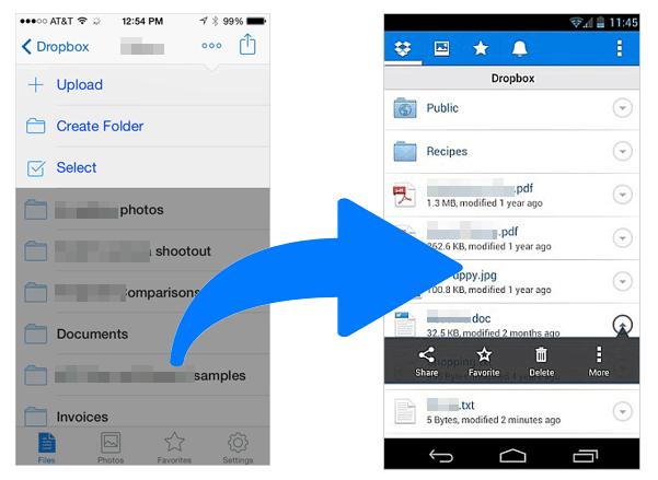 how to transfer from iphone to android with dropbox
