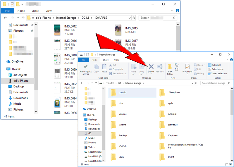 how to transfer from iphone to android with windows file explorer