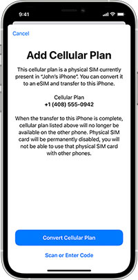 transfer a physical sim on old iphone to esim on new iphone