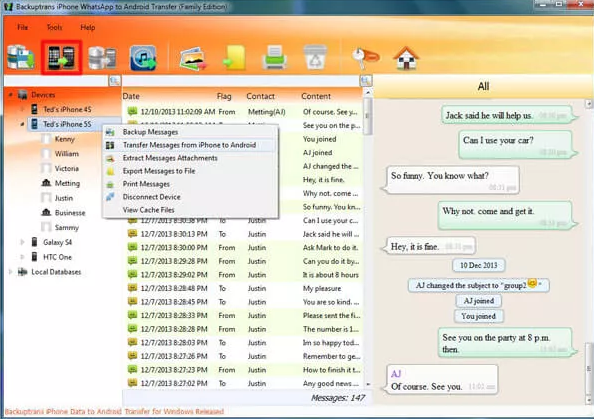 how to transfer whatsapp from iphone to samsung with backuptrans