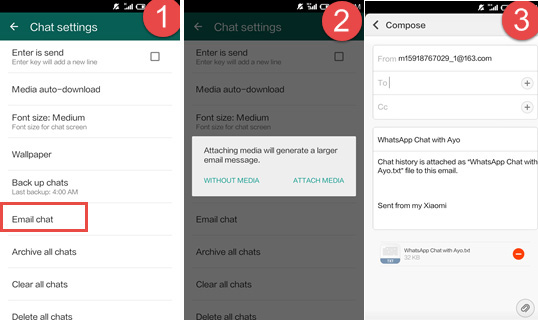 copy whatsapp chats to samsung over email