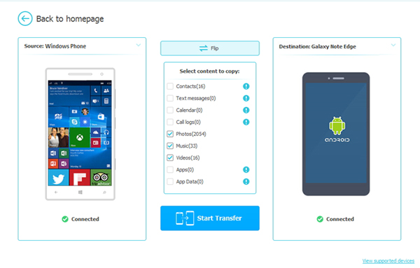 select apps to transfer from android to windows phone