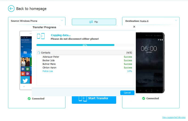 start to transfer contacts from symbian to windows phone