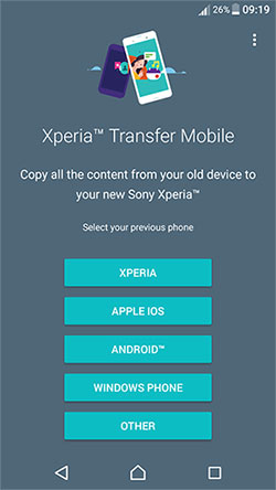 mark the source device on xperia transfer mobile