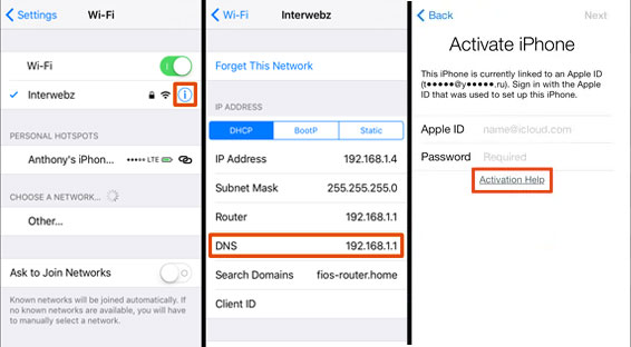 how to get activation lock on iphone or ipad via dns