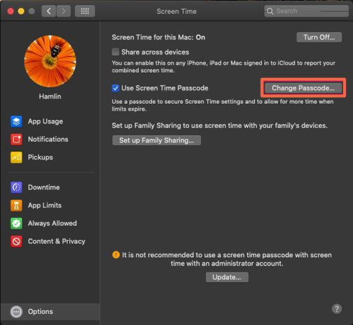 reset screen time passcode on mac