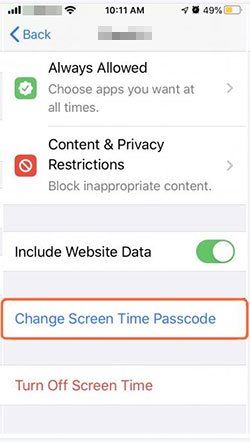 change screen time passcode