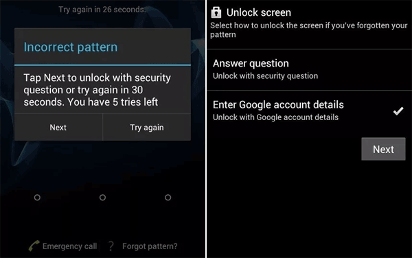 how to unlock phone pattern using google account