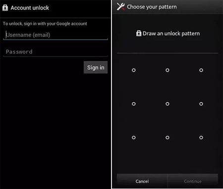 unlock pattern lock in android via forgot pattern feature
