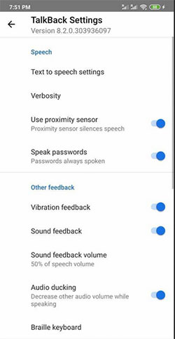 select talkback settings