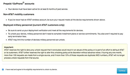 how to unlock iphone from att via att online