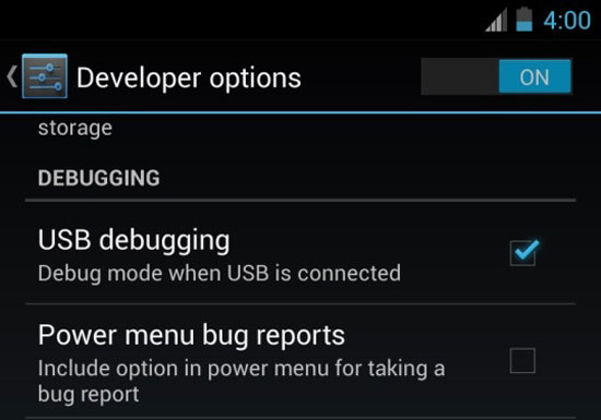 turn on usb debugging