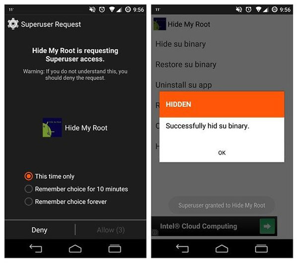 using apps to hide root access from android