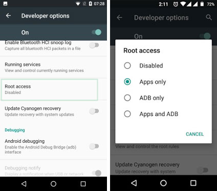 disable root access on android