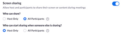 zoom give participant permission to share screen