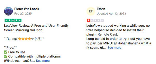 user review of letsview