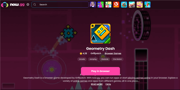 play geometry dash on pc without steam via nowgg