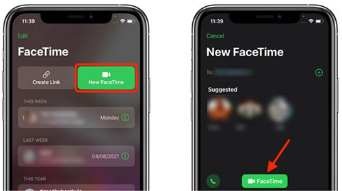 start a facetime call on your iphone