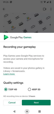 record android screen using google play games
