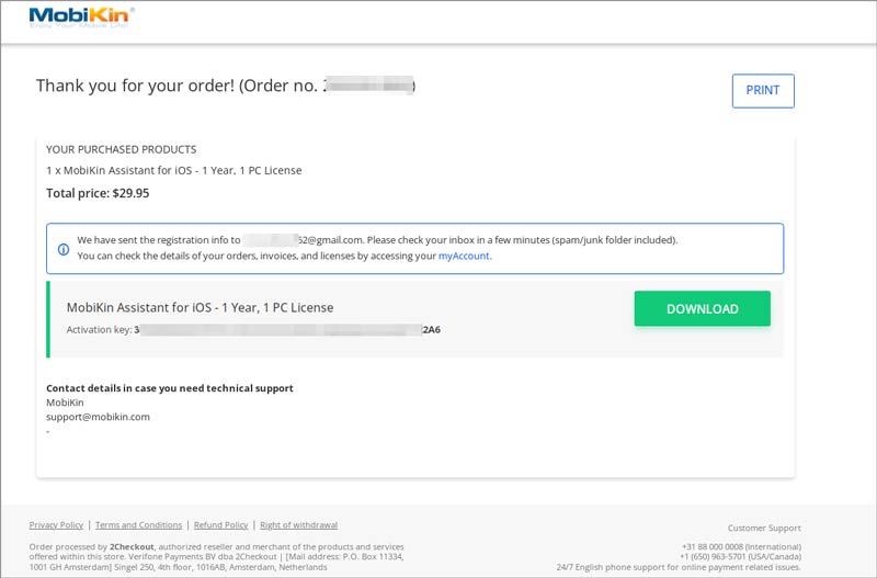get license code on complete page