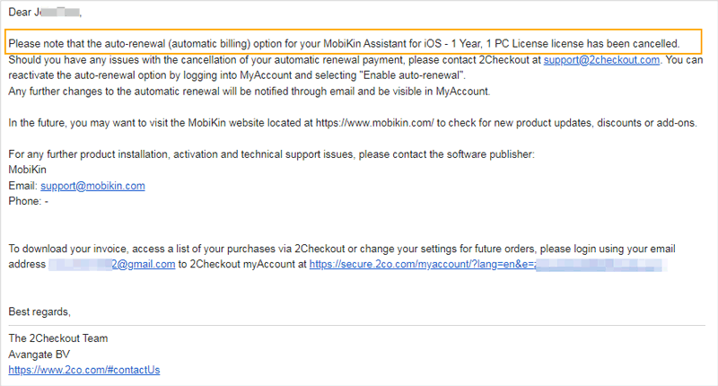 check auto renewal cancelled email