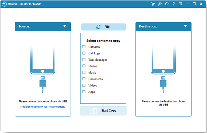 initial interface of mobikin transfer for mobile