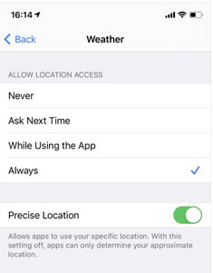 how to disable or enable location service for weather