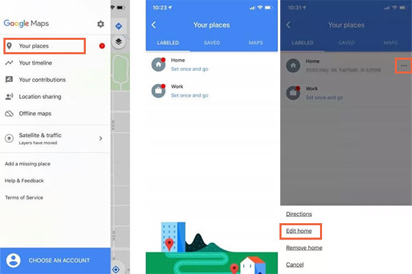 change home on google maps iphone