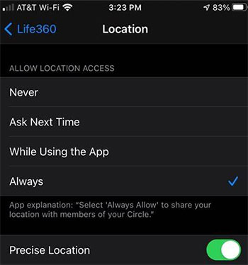 stop precise location for life360