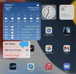 how to change weather location on ipad weather widget