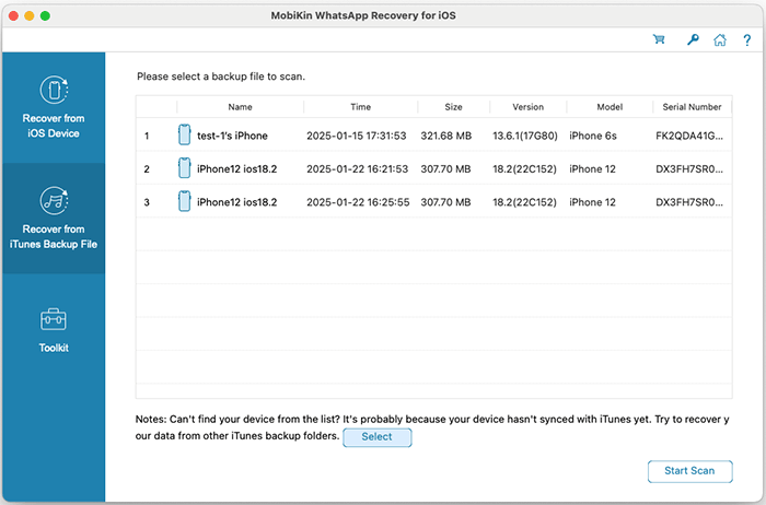 choose itunes backup file