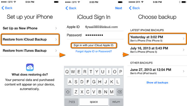 restore  imessages from icloud backup via settings
